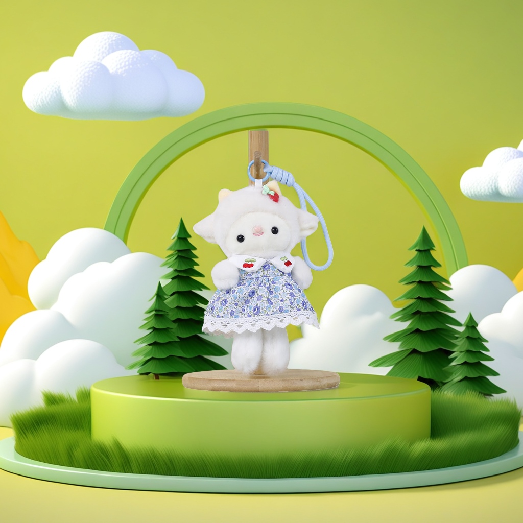 A cute and adorable white plush little lamb pendant, a keychain and car bag decoration