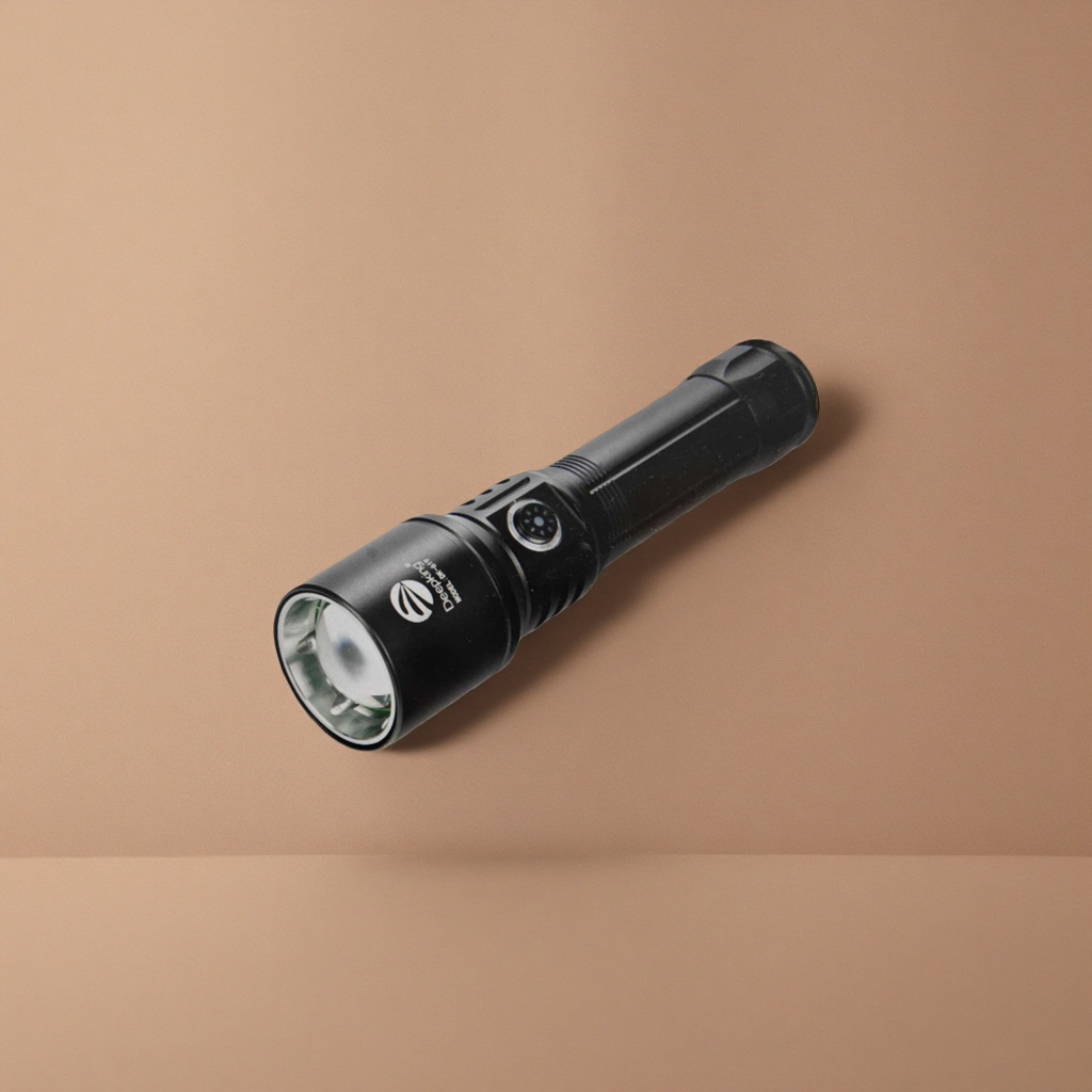 Black flashlight, strong light, waterproof, rechargeable portable LED lighting tool details Picture