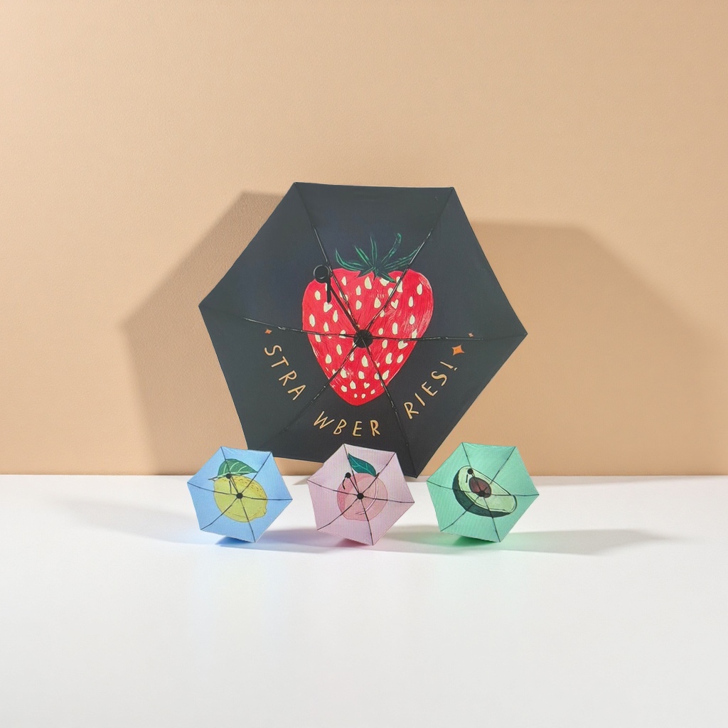 黑色草莓印花雨伞 伞面红色STRAWBERRIES图案