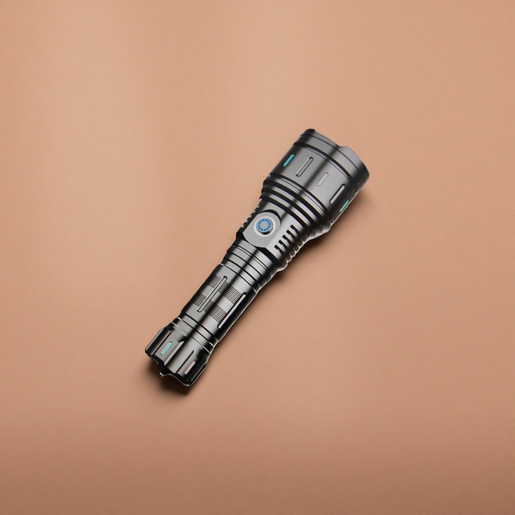 Black tactical flashlight, high-brightness, strong light, waterproof, rechargeable portable LED flashlight details Picture