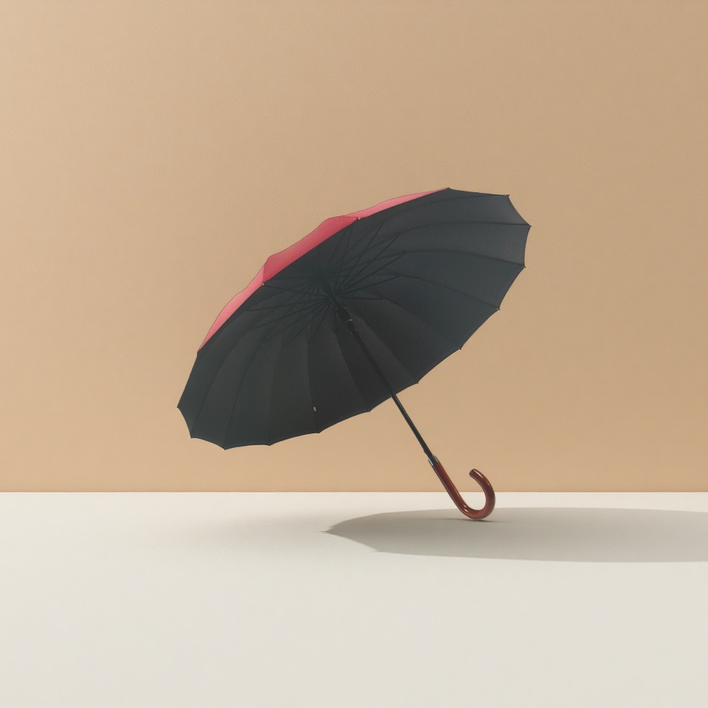 Negro borde rojo auto abierto cerrado sol paraguas de doble uso impermeable protección solar portátil plegable mango largo