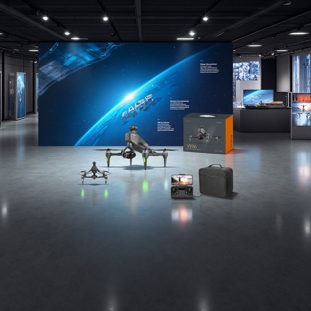 V196型号 黑色折叠无人机 便携航拍遥控器高清稳定飞行产品图