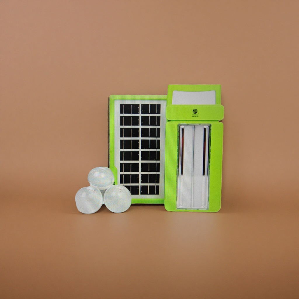 The green solar lamp consists of solar panels and a lamp body structure Specification image