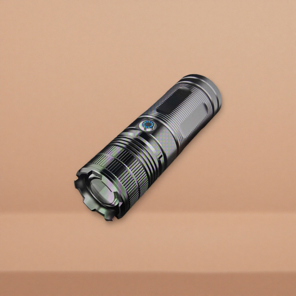 Black patterned flashlight, strong light, waterproof, portable rechargeable LED lighting tool Specification image