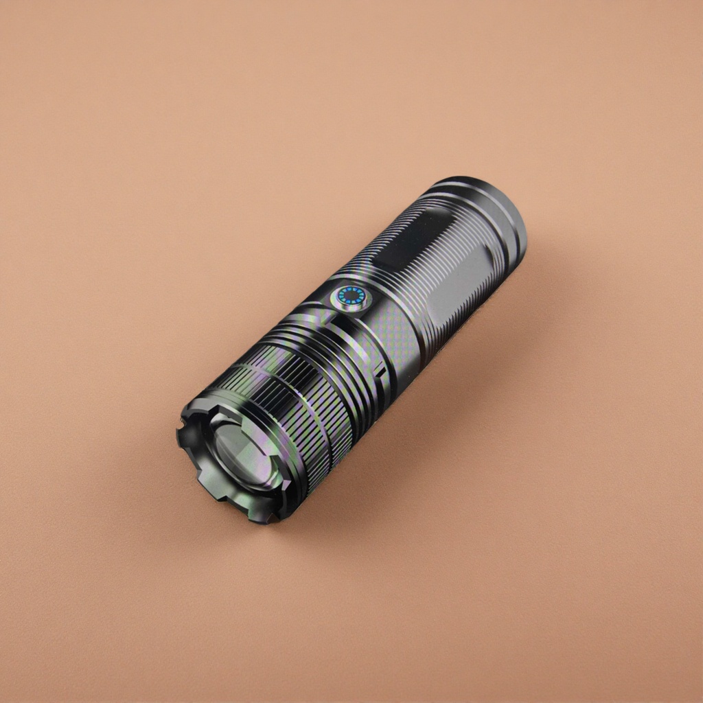 Black patterned flashlight, strong light, waterproof, portable rechargeable LED lighting tool Application Scenario