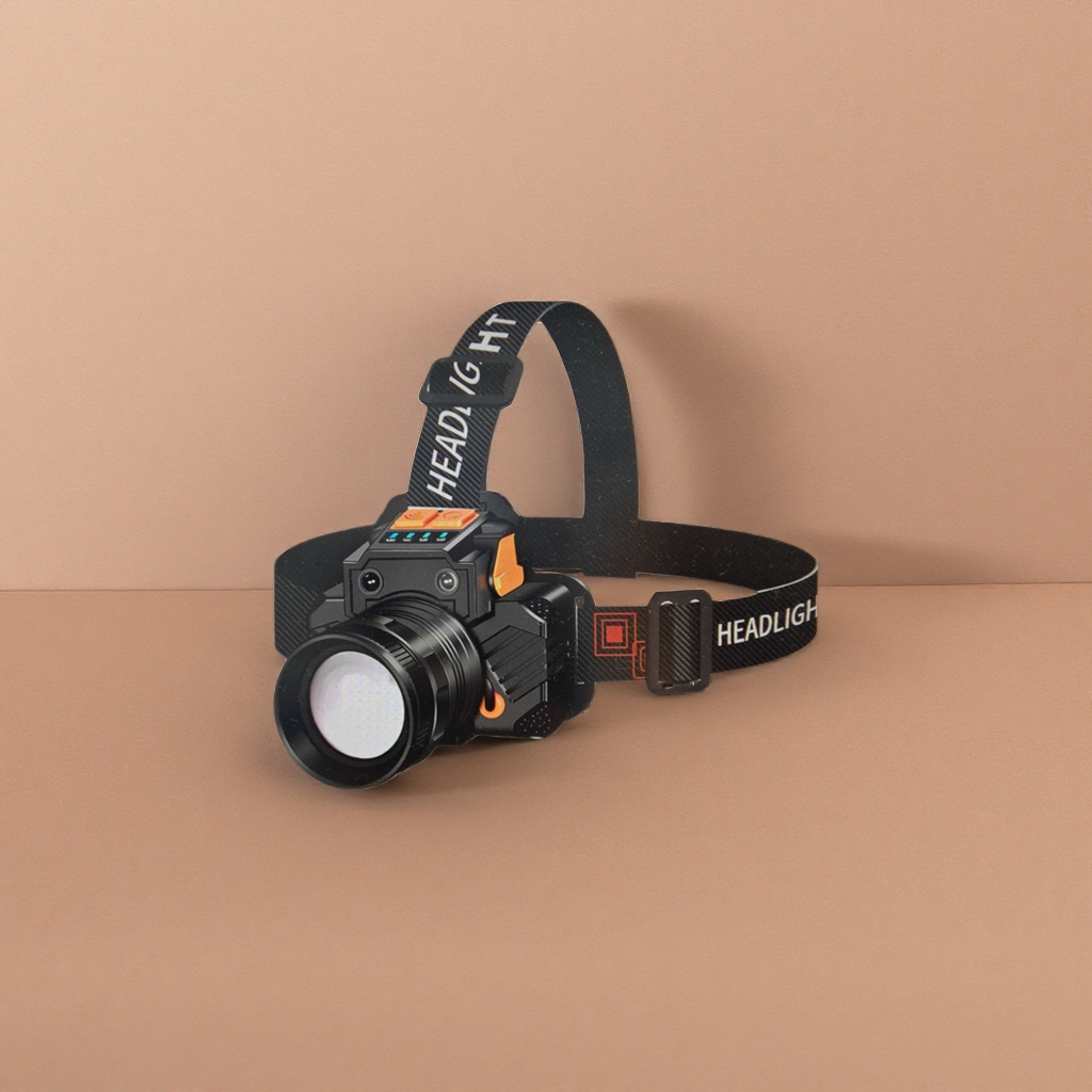 Black headlamp with adjustable brightness, waterproof portable LED head-mounted lighting