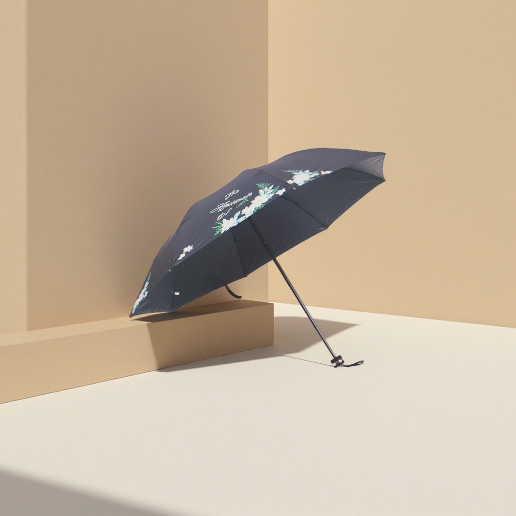 Patrón floral negro soleado lluvia paraguas de doble uso impermeable protección solar ligero plegable Specification image