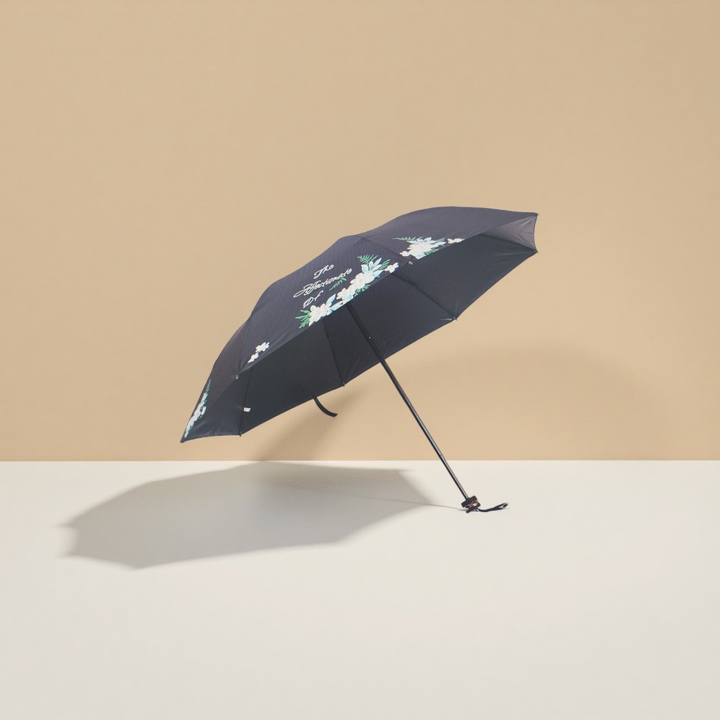 Patrón floral negro soleado lluvia paraguas de doble uso impermeable protección solar ligero plegable details Picture