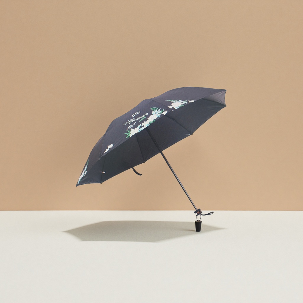 Patrón floral negro soleado lluvia paraguas de doble uso impermeable protección solar ligero plegable