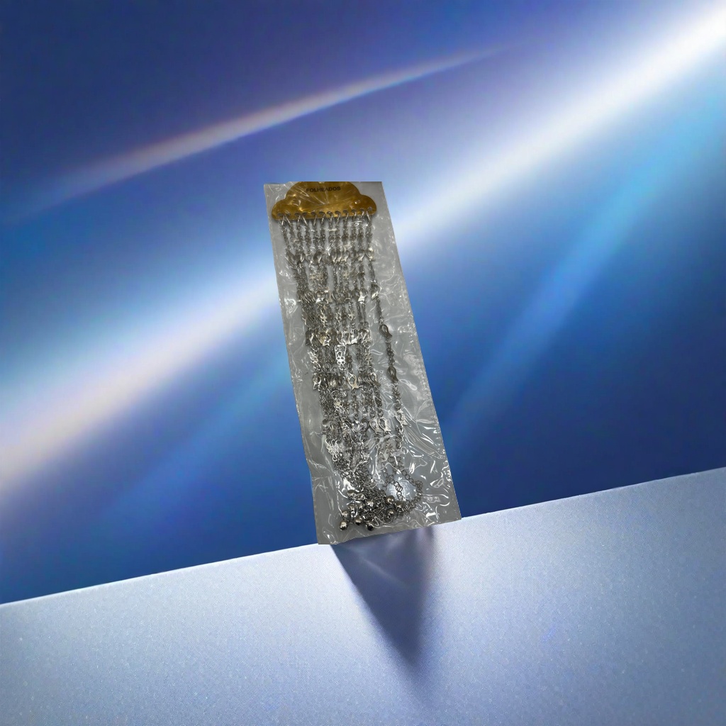FOLHEADOS silver metal chain jewelry in a transparent plastic bag with a golden cloud label Application Scenario