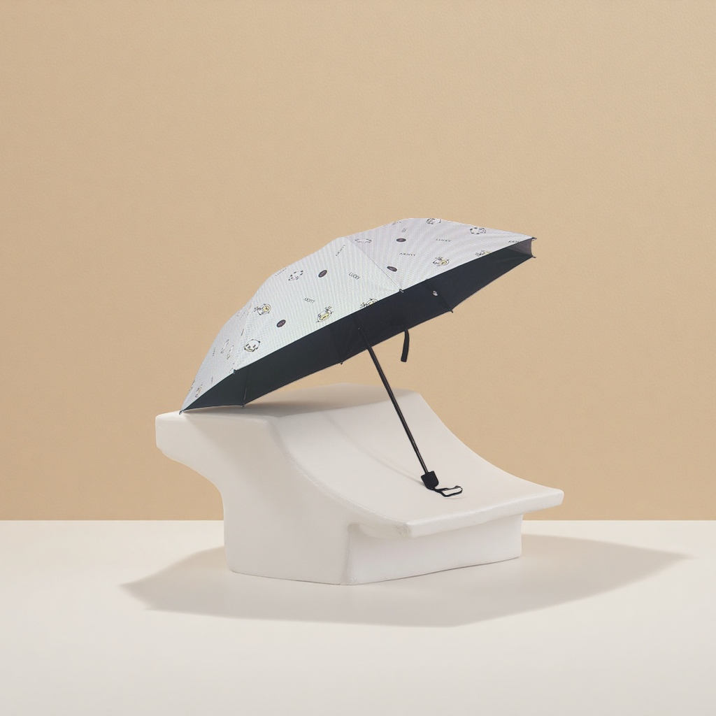 The white printed all-weather umbrella is lightweight and foldable, providing sun protection, wind protection and water resistance details Picture