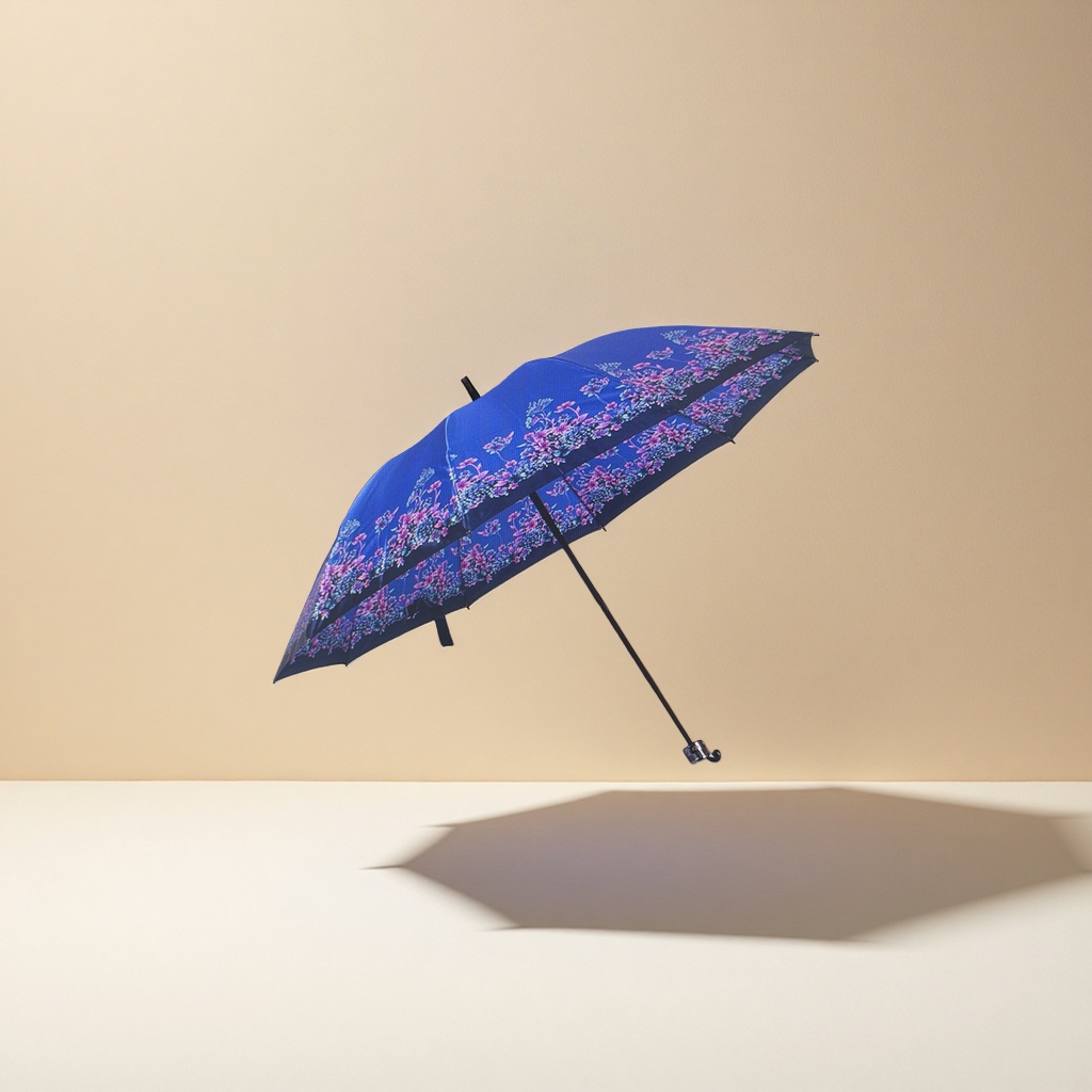 Azul floral patrón soleado y lluvioso paraguas de doble uso impermeable y protector solar ligero paraguas plegable para mujeres details Picture