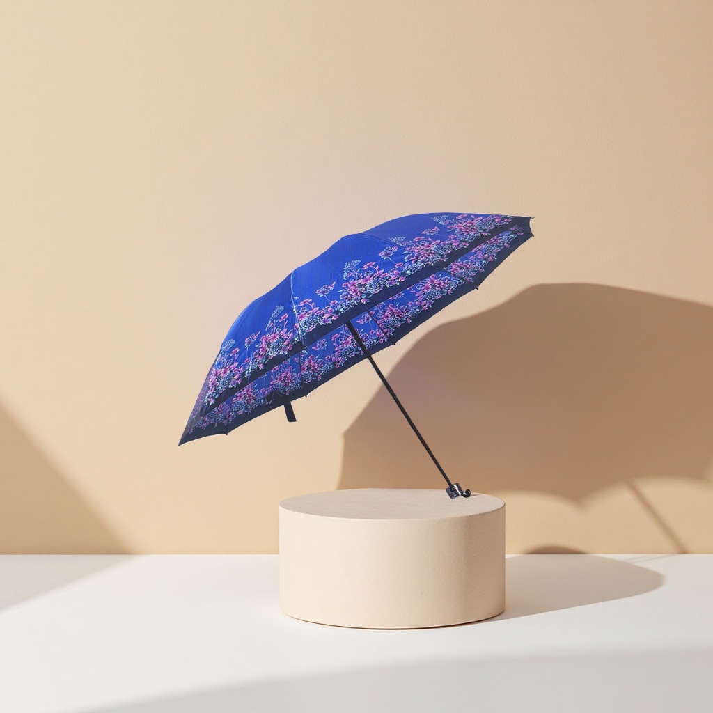 Azul floral patrón soleado y lluvioso paraguas de doble uso impermeable y protector solar ligero paraguas plegable para mujeres Specification image