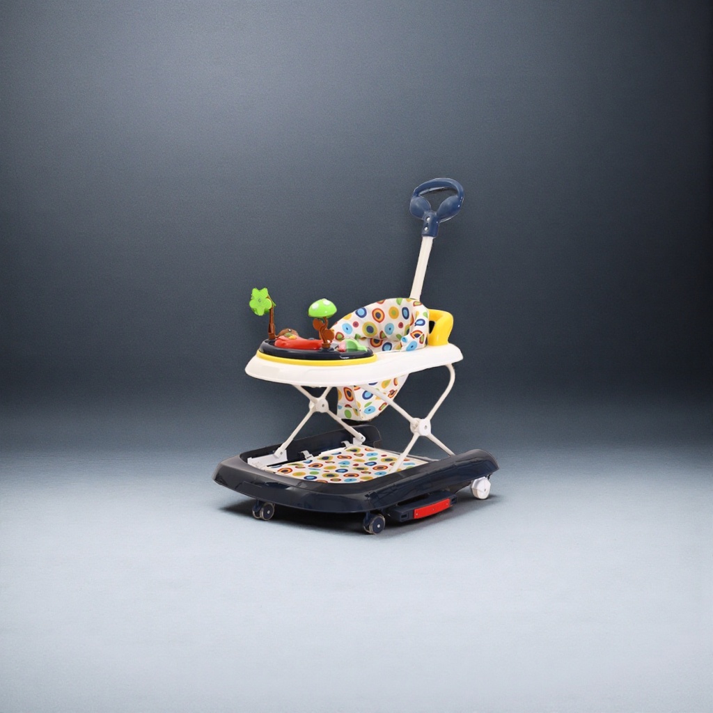 The colorful patterned baby walker is safe, stable, foldable and equipped with musical handrails details Picture