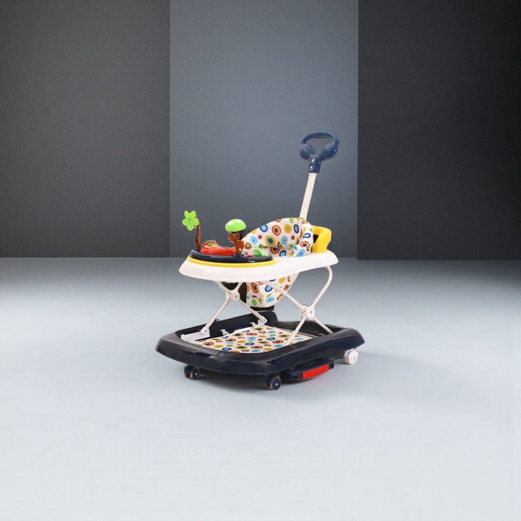 The colorful patterned baby walker is safe, stable, foldable and equipped with musical handrails Specification image