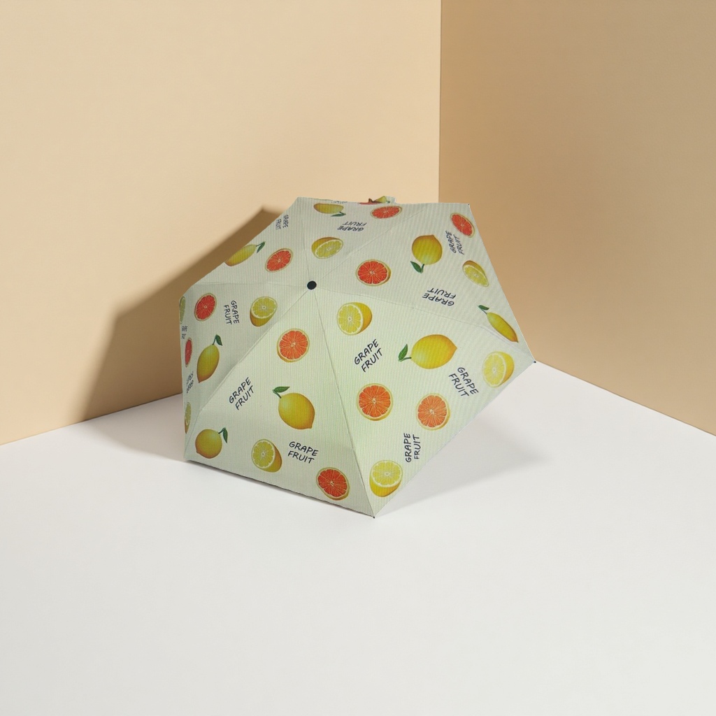 Patrón de fruta amarillo claro sol y lluvia paraguas de doble uso impermeable protección solar ligero plegable Specification image