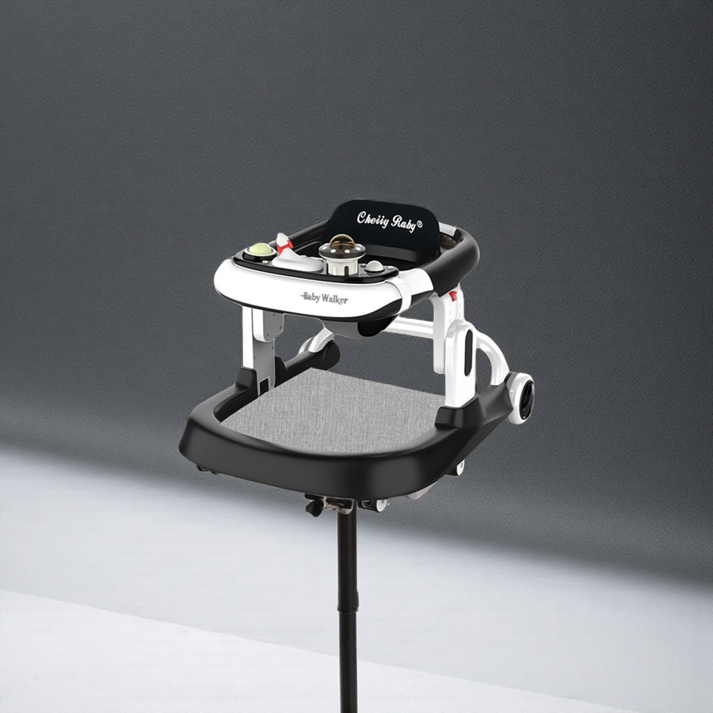 The black and white baby walker is adjustable in height, equipped with music, safe and stable Application Scenario