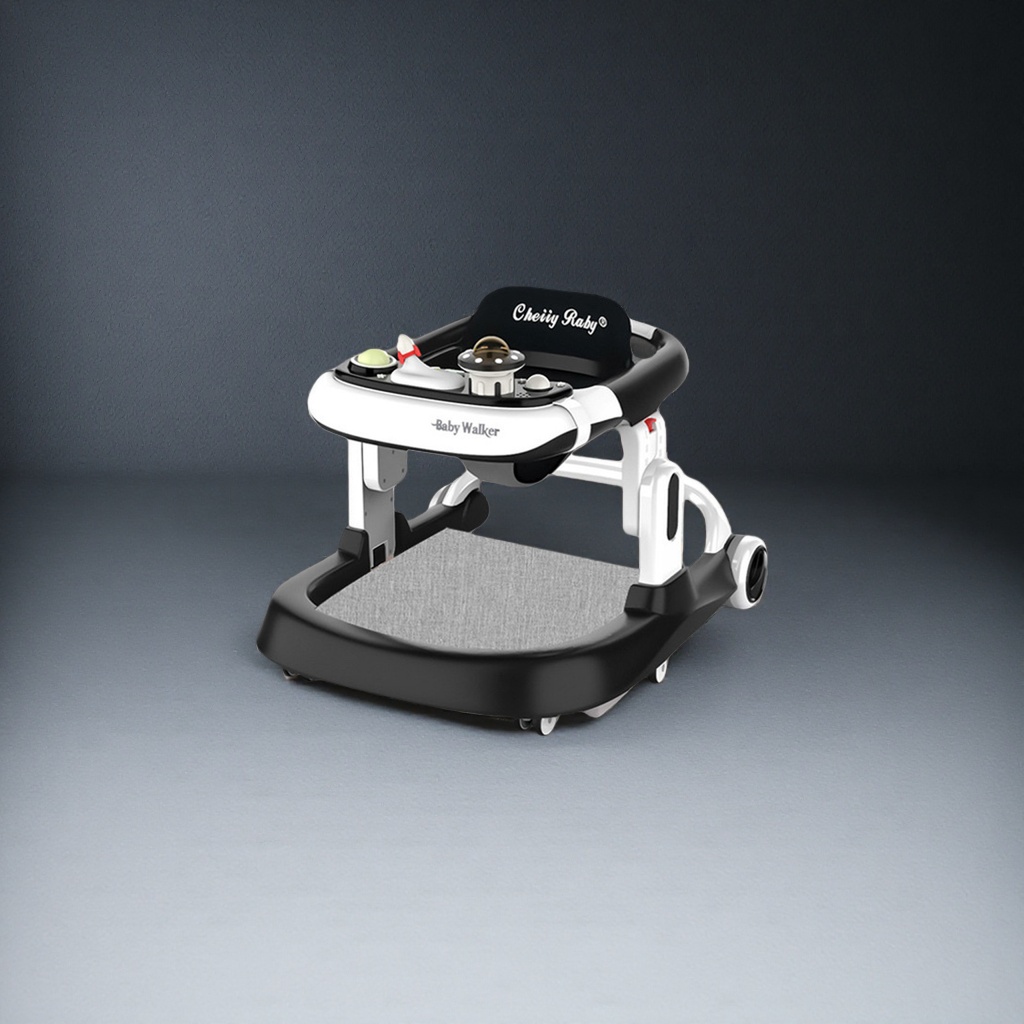 The black and white baby walker is adjustable in height, equipped with music, safe and stable details Picture