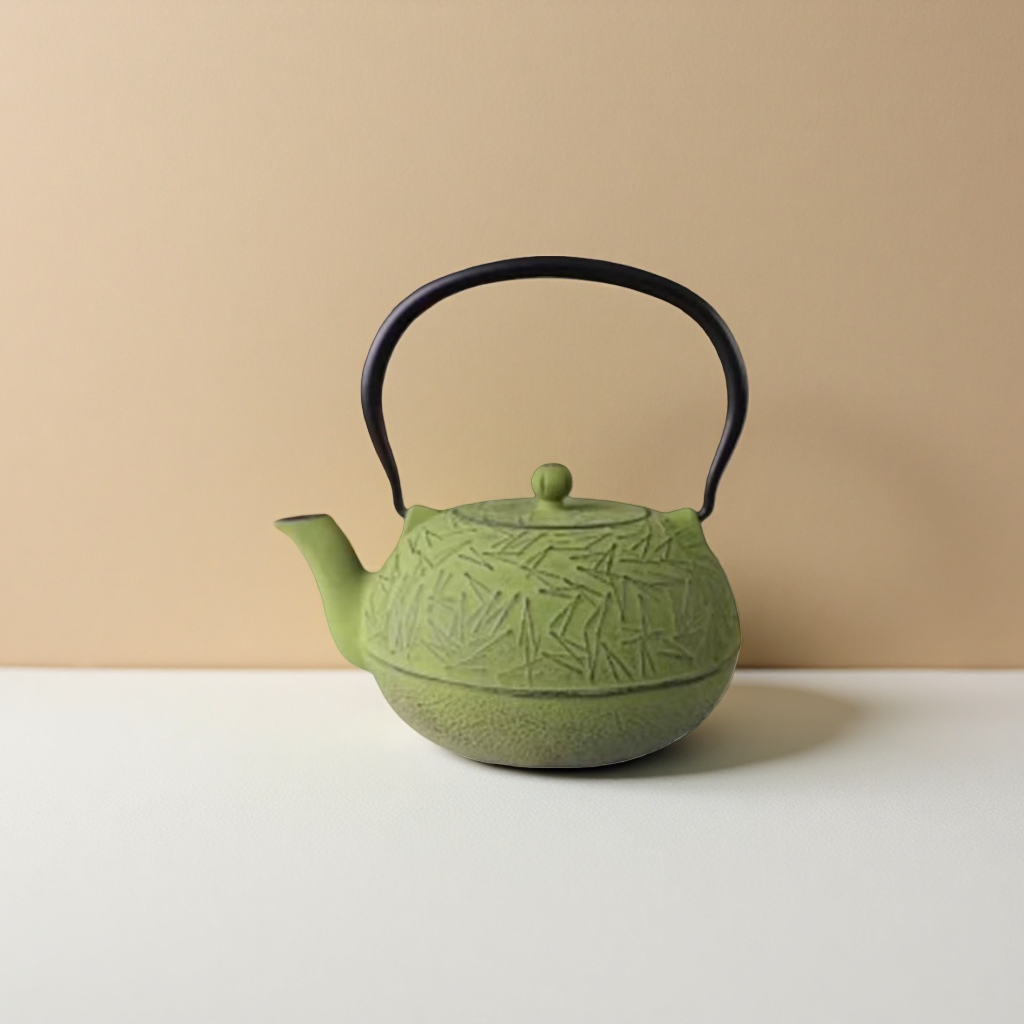 绿色竹纹铸铁茶壶 家用煮茶烧水壶 老式养生茶具