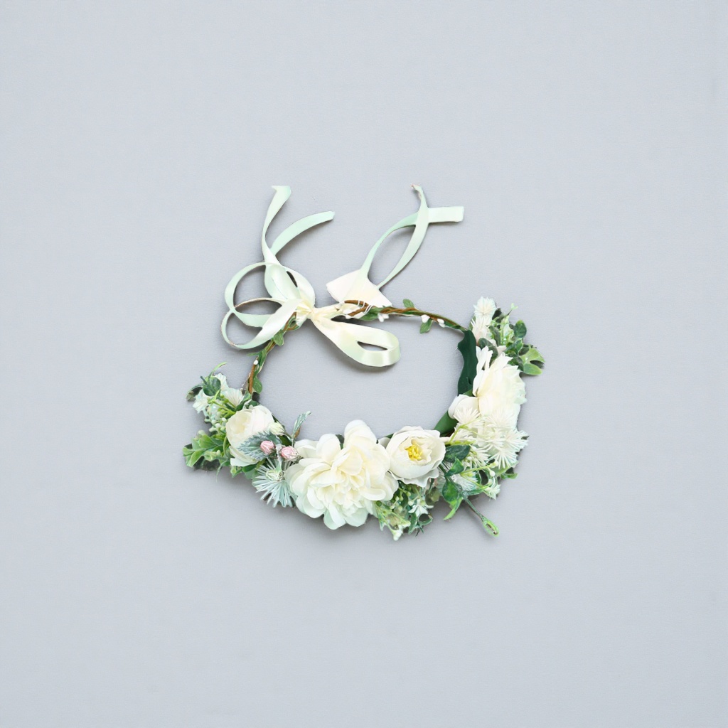 White garland, bride's headwear, party decoration, photography props, floral art simulation garland details Picture