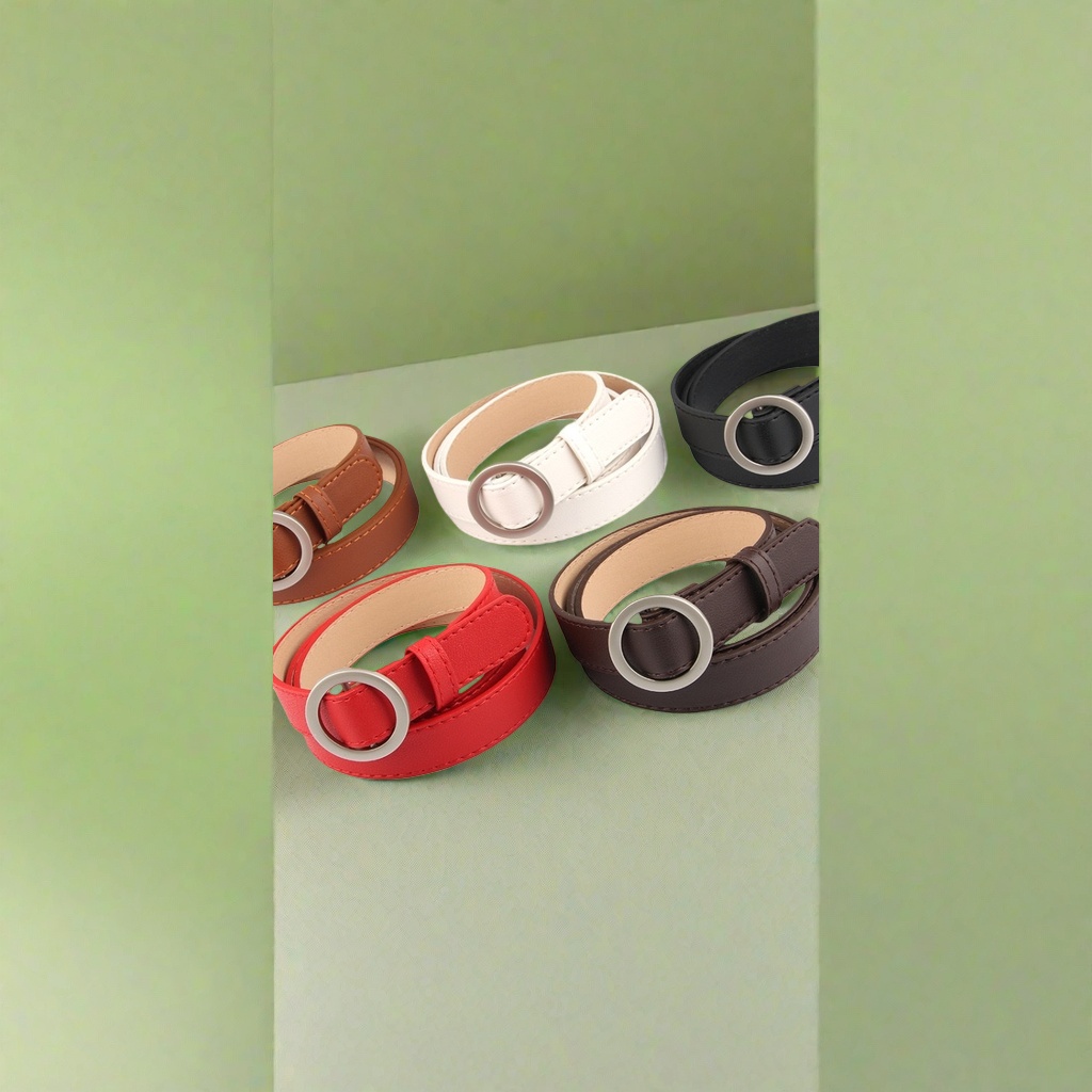 A simple and versatile men's belt with a round buckle in color and genuine leather Specification image
