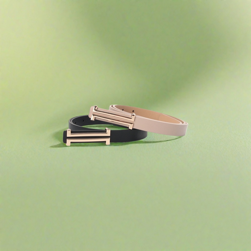 Black and beige two-tone belt with golden H-shaped buckle, unisex genuine leather belt Application Scenario