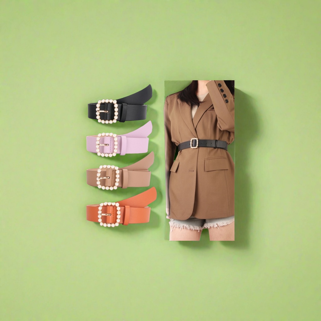 Pearl buckle belt for ladies, a fashionable, versatile and classic cowhide belt Specification image