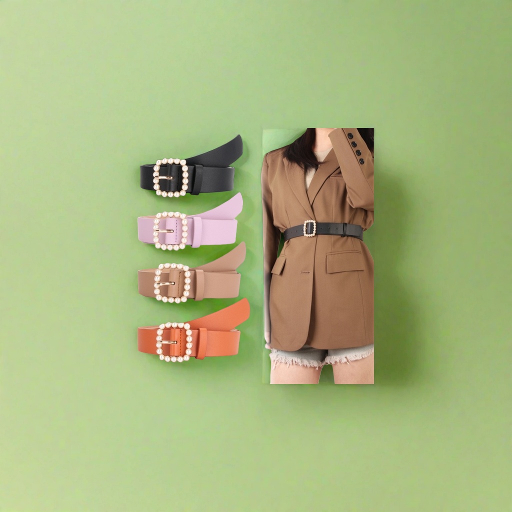 Pearl buckle belt for ladies, a fashionable, versatile and classic cowhide belt details Picture