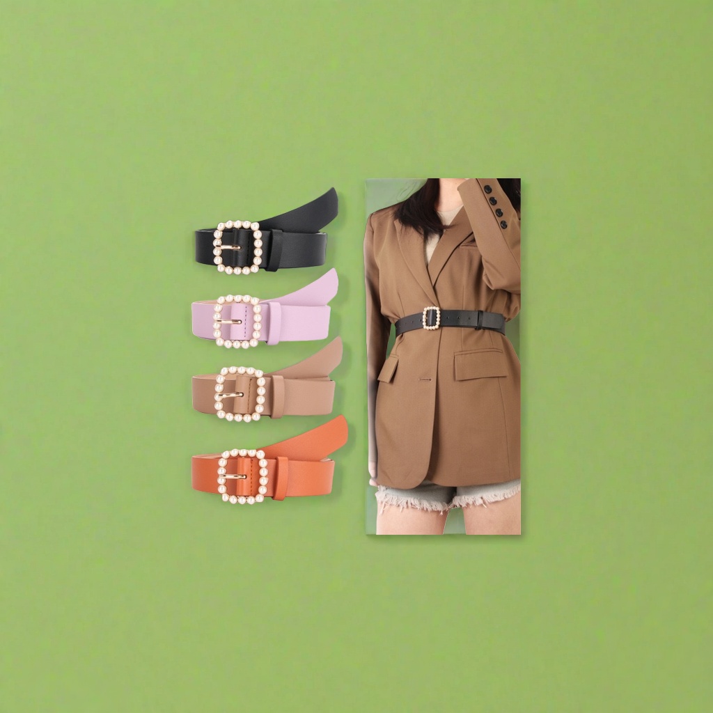Pearl buckle belt for ladies, a fashionable, versatile and classic cowhide belt Application Scenario