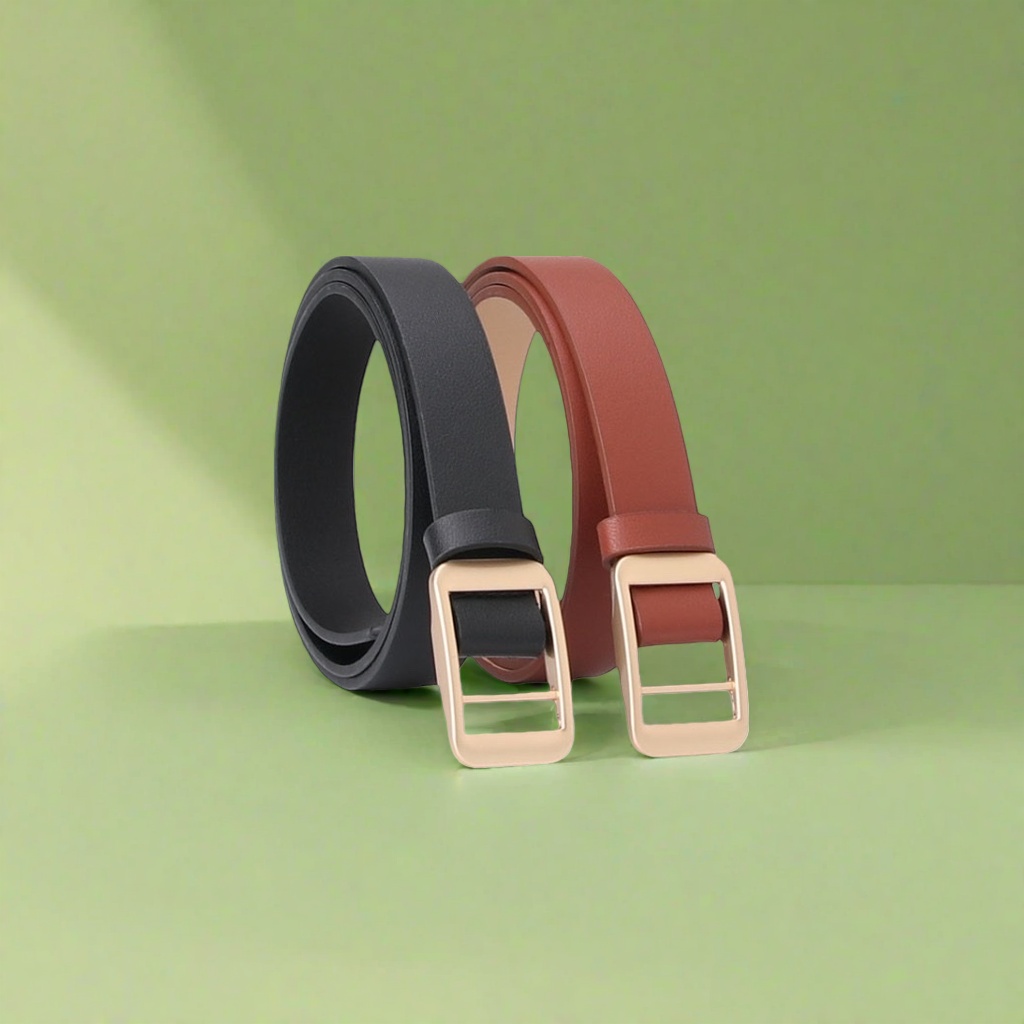 Black and brown leather belt with golden square buckle, unisexual genuine leather belt Application Scenario