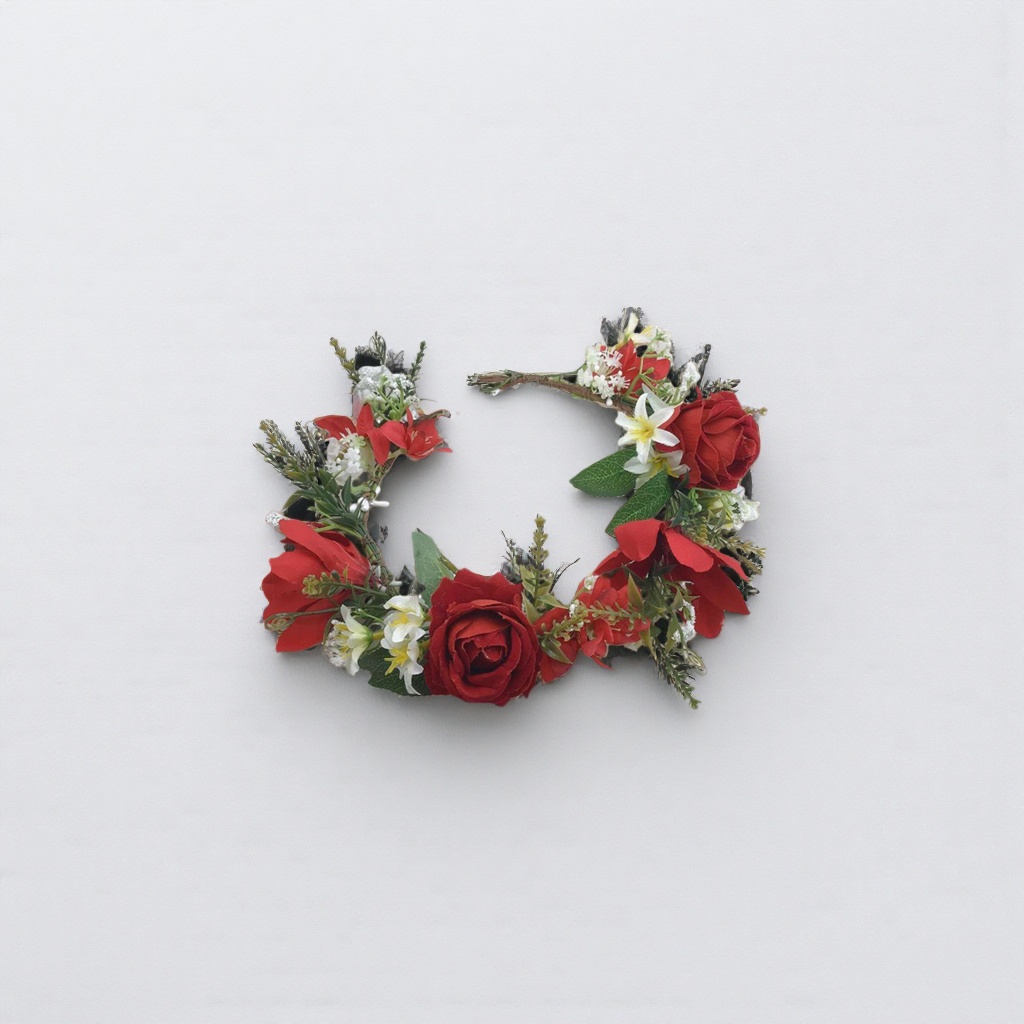 Freshly picked red rose garlands, hand-woven, for interior decoration and party setting