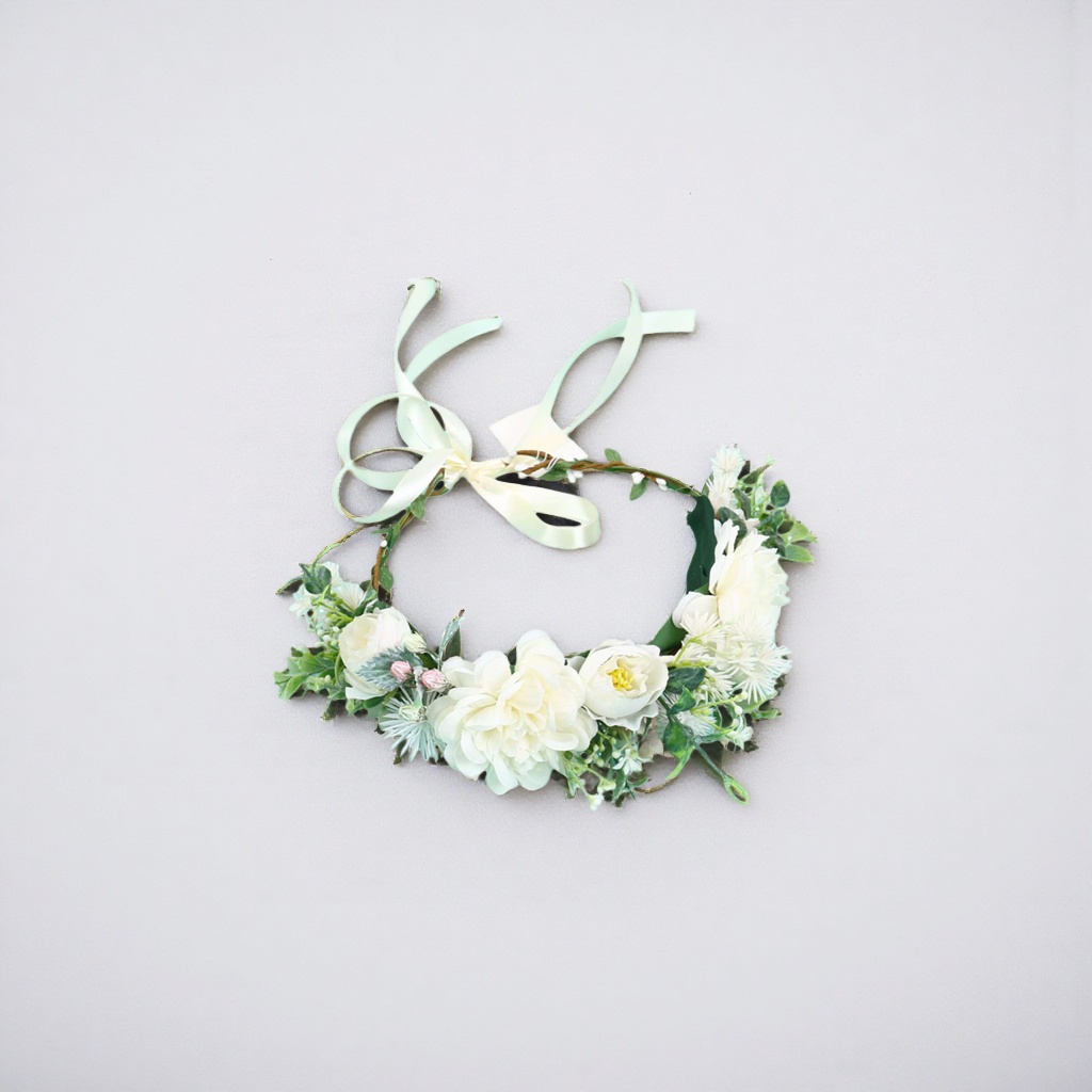 White garland, bride's headwear, party decoration, photography props, floral headband details Picture