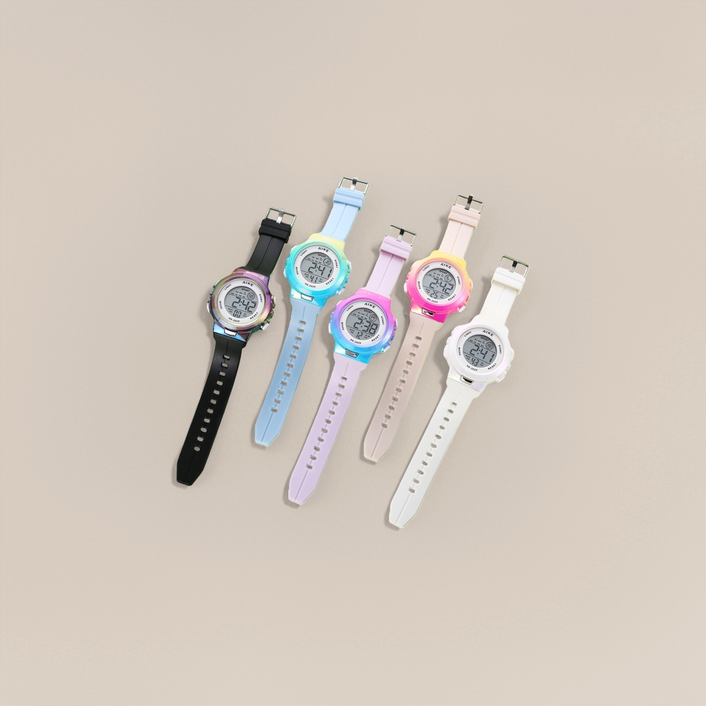 Colorful electronic watch sets for both men and women, trendy quartz watches in multiple colors to choose from, fashionable accessories details Picture