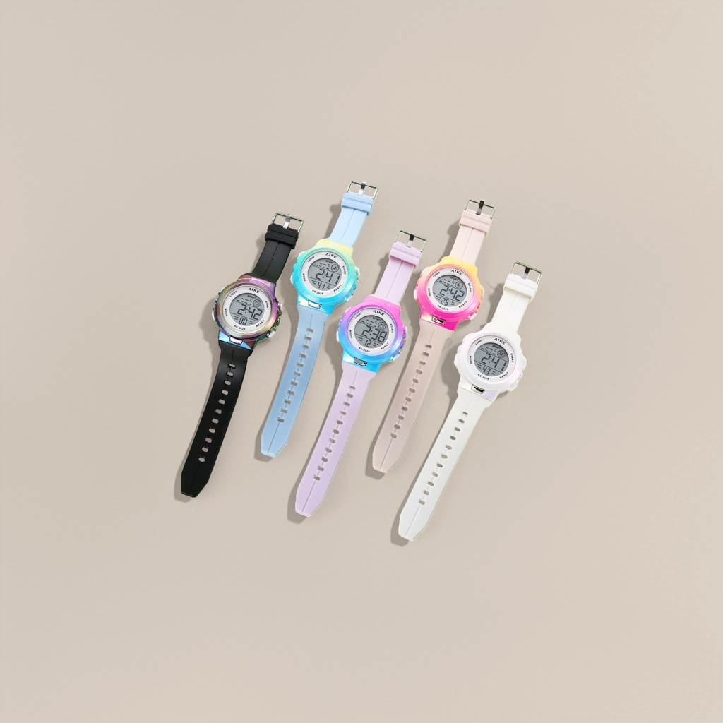 Colorful electronic watch sets for both men and women, trendy quartz watches in multiple colors to choose from, fashionable accessories Specification image