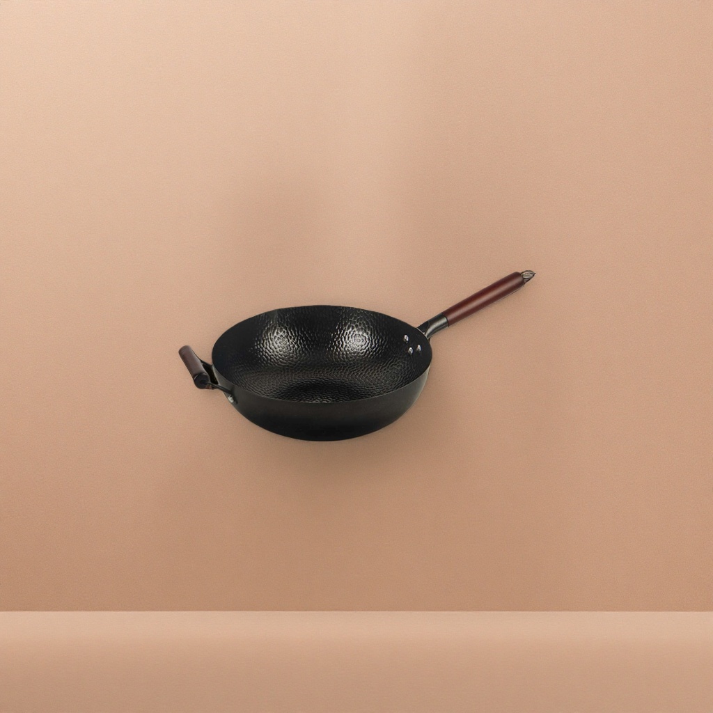 Black hammer-patterned non-stick wok, suitable for household gas stove and induction cooker, all-purpose wok for stir-frying and deep-frying