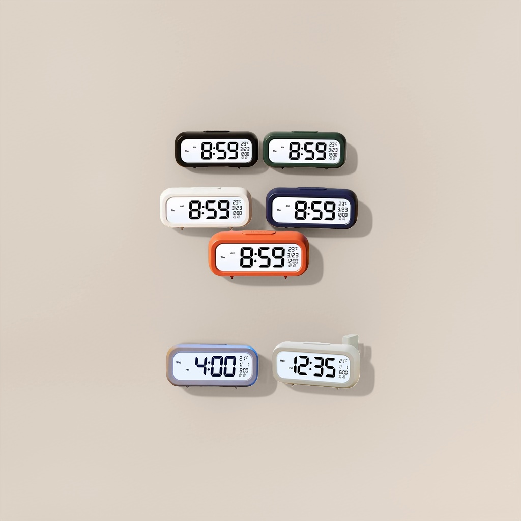 Five-color digital alarm clock, electronic silent LED display screen, bedroom bedside clock details Picture