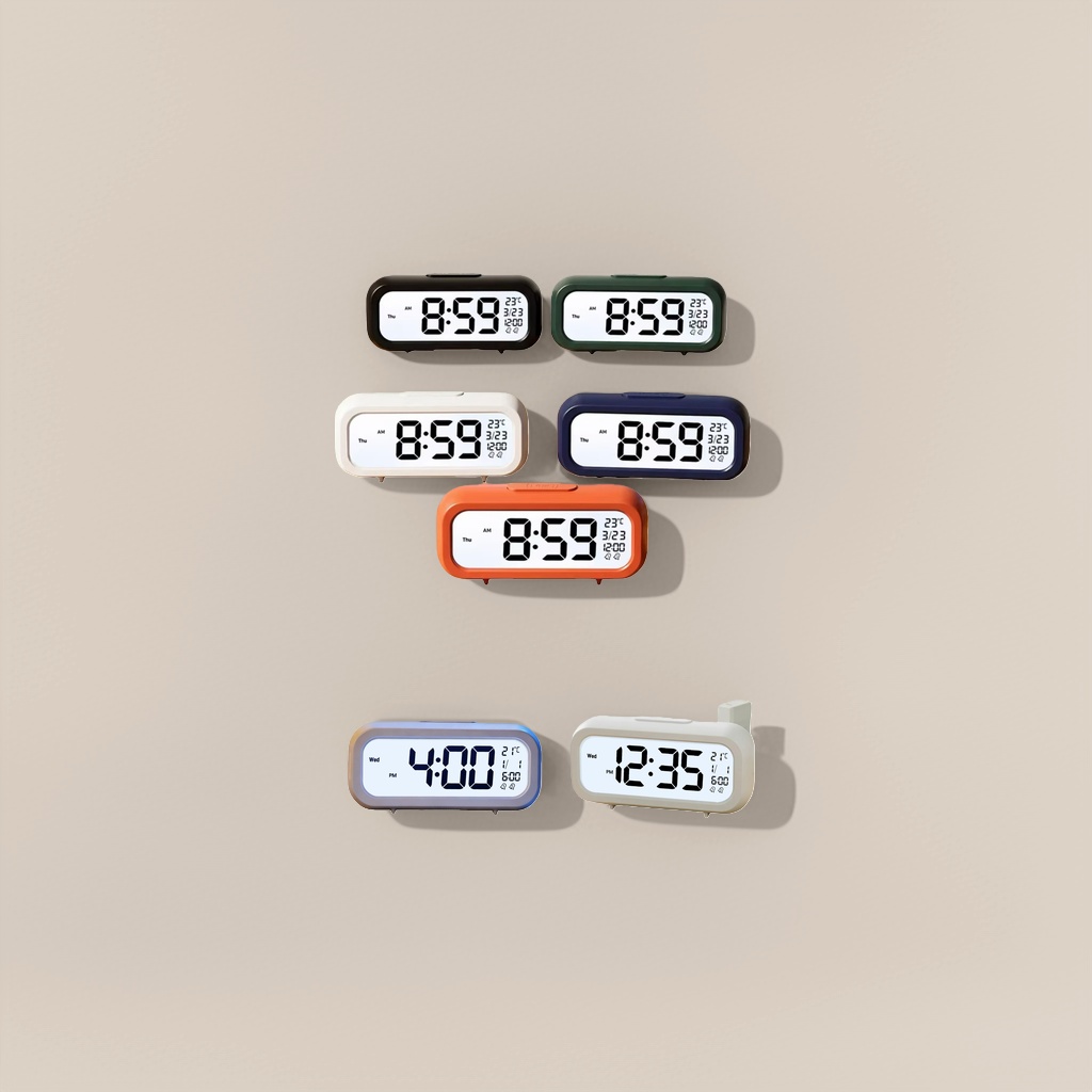 Five-color digital alarm clock, electronic silent LED display screen, bedroom bedside clock Application Scenario