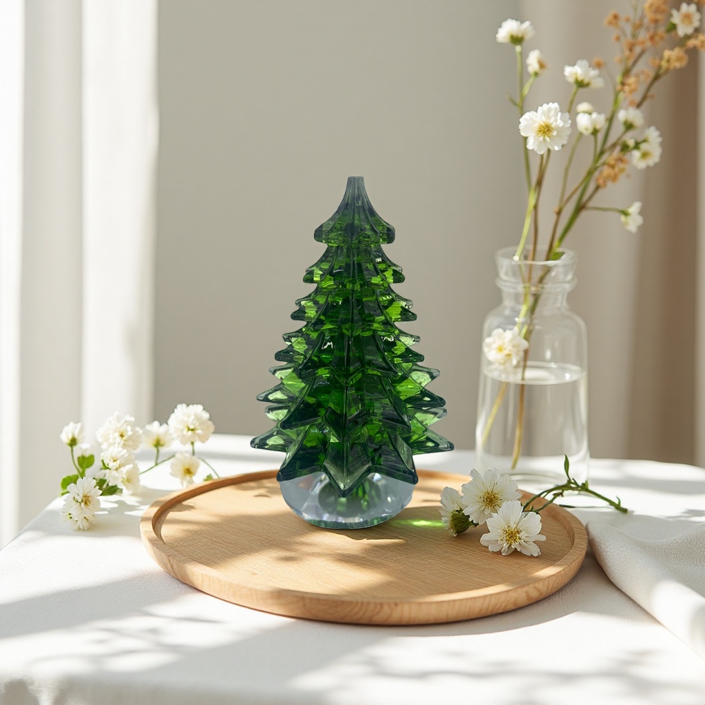 绿色水晶玻璃圣诞树摆件节日装饰家居客厅桌面 decor水晶工艺品摆件