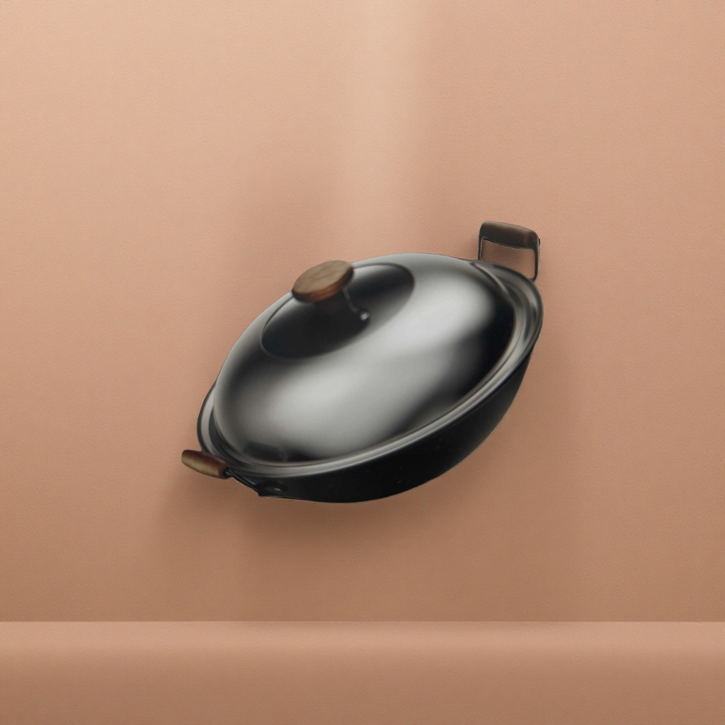 Black wok with glass lid household non-stick frying wok set