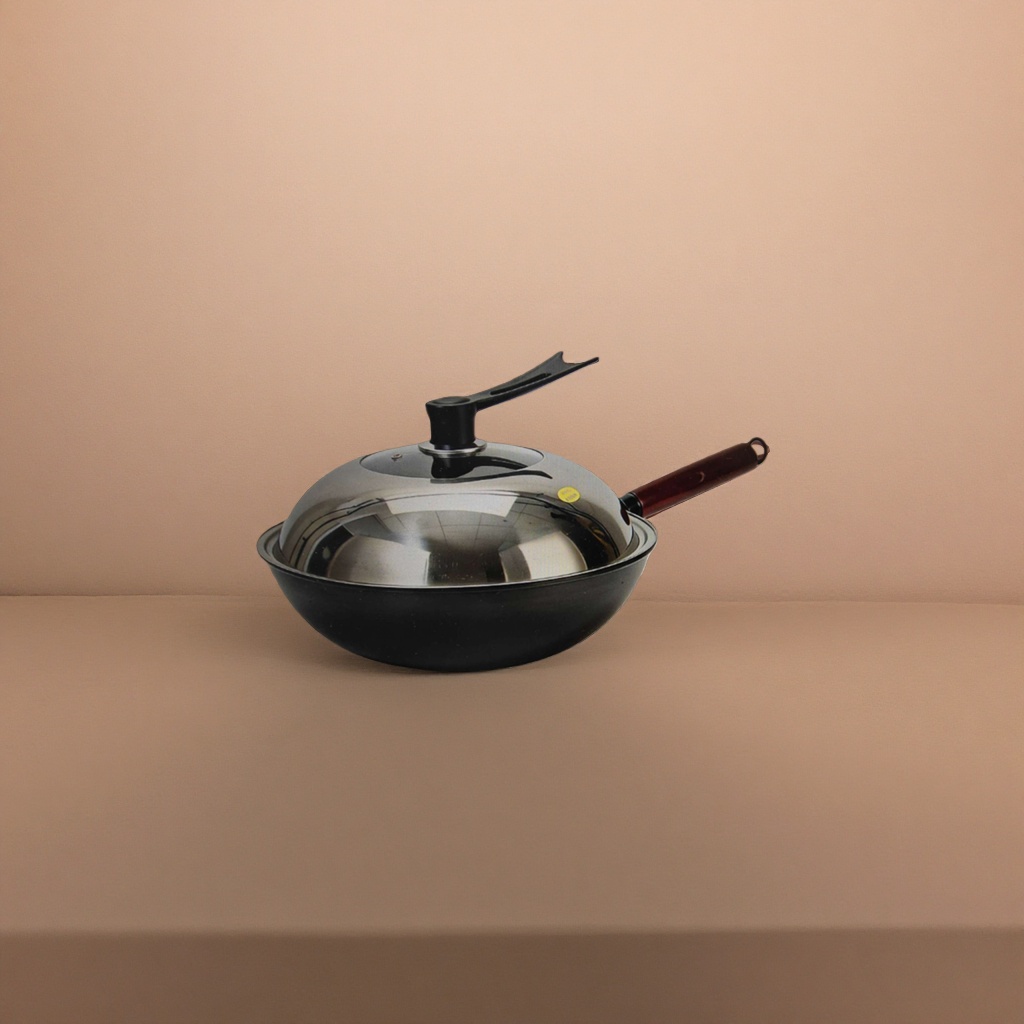 Black wok with transparent glass lid, household non-stick frying wok with lid, kitchen cookware Application Scenario