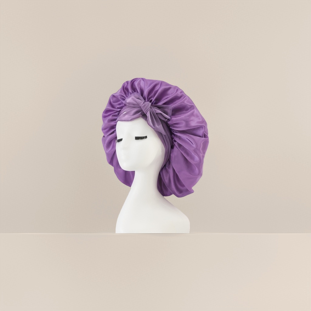 紫色丝质发帽 柔滑防压睡帽女士护发用品