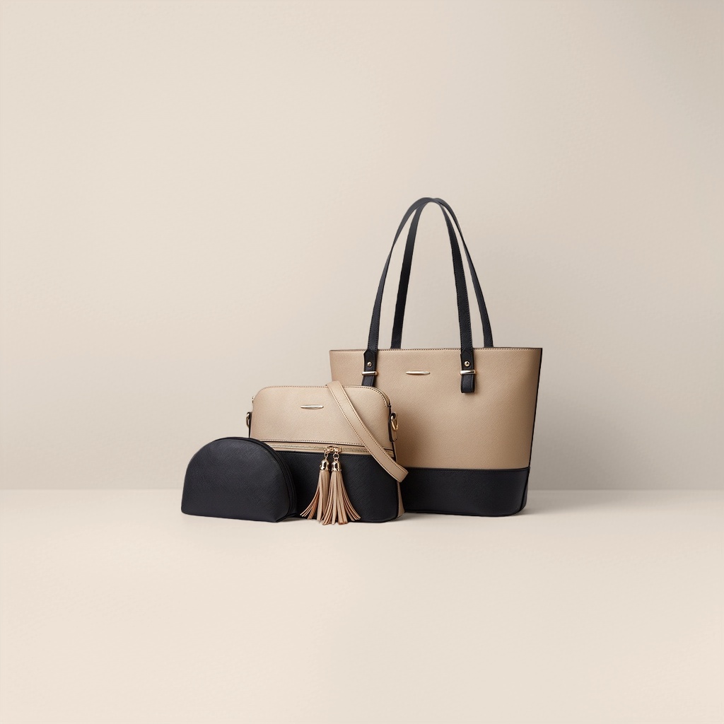 بدلة حقيبة يد بيج أسود Specification image