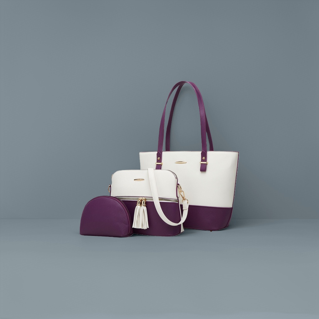 حقائب اليد الأرجوانية والأبيض Specification image