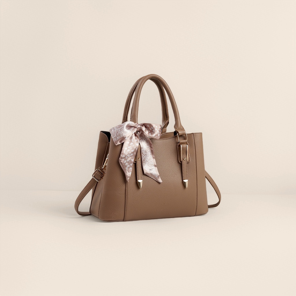 Marrón textura tote bolso con patrón blanco pañuelo arco Señora Moda commuter bag