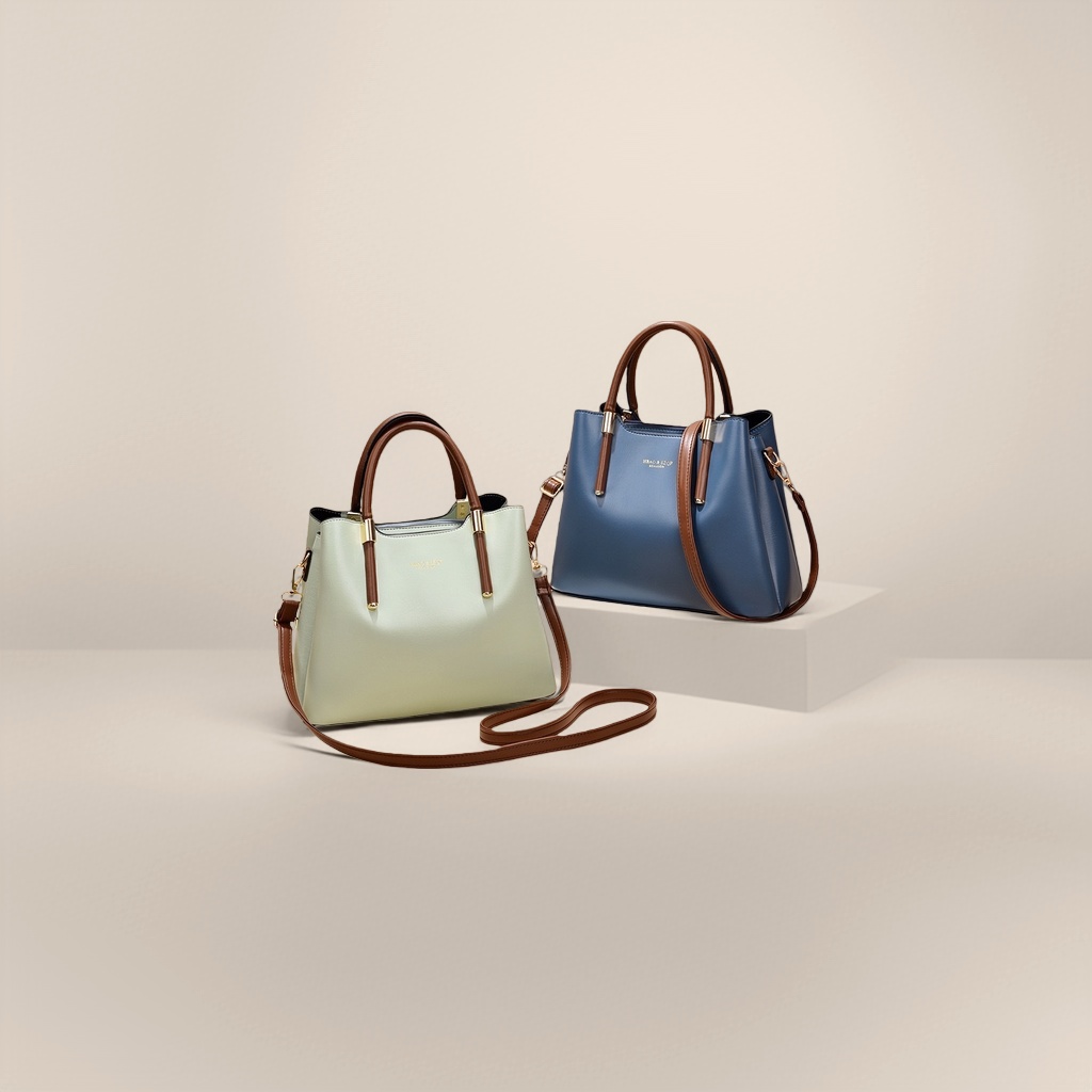 A light green and blue color-blocked handbag, a fashionable single-shoulder bag for women's commuting details Picture