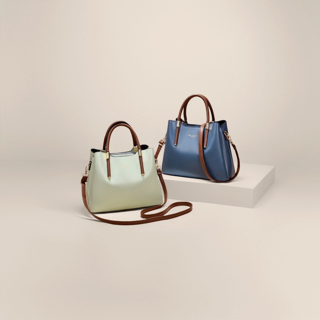 A light green and blue color-blocked handbag, a fashionable single-shoulder bag for women's commuting Application Scenario