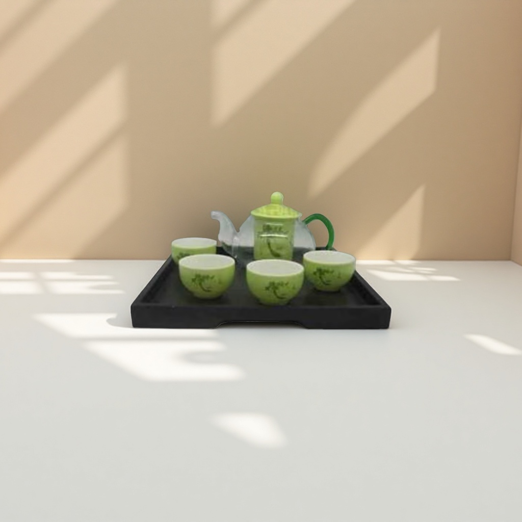 绿色茶具套装 陶瓷功夫茶具含茶壶茶杯茶盘整套家用