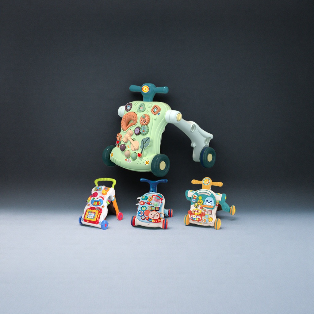The green multi-functional baby walker is a safe, stable, foldable toy with music details Picture