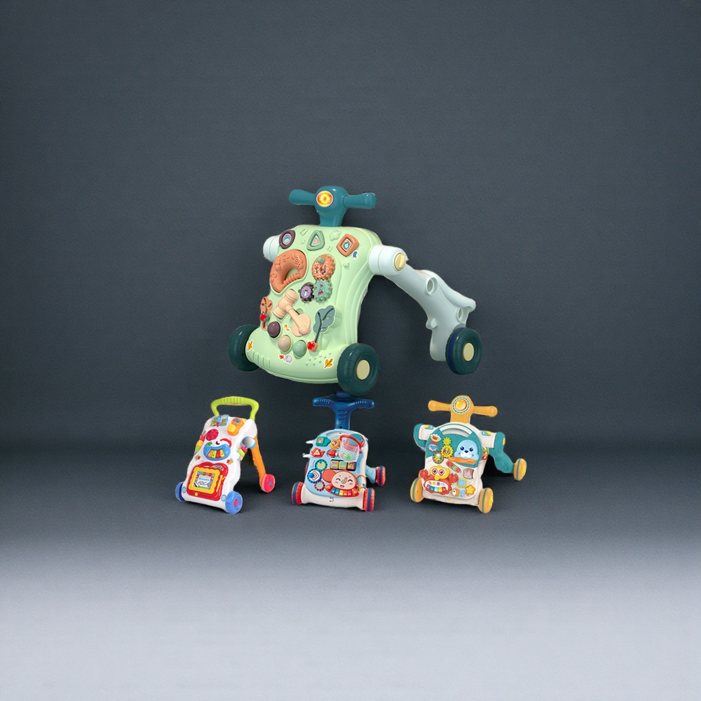 The green multi-functional baby walker is a safe, stable, foldable toy with music Application Scenario