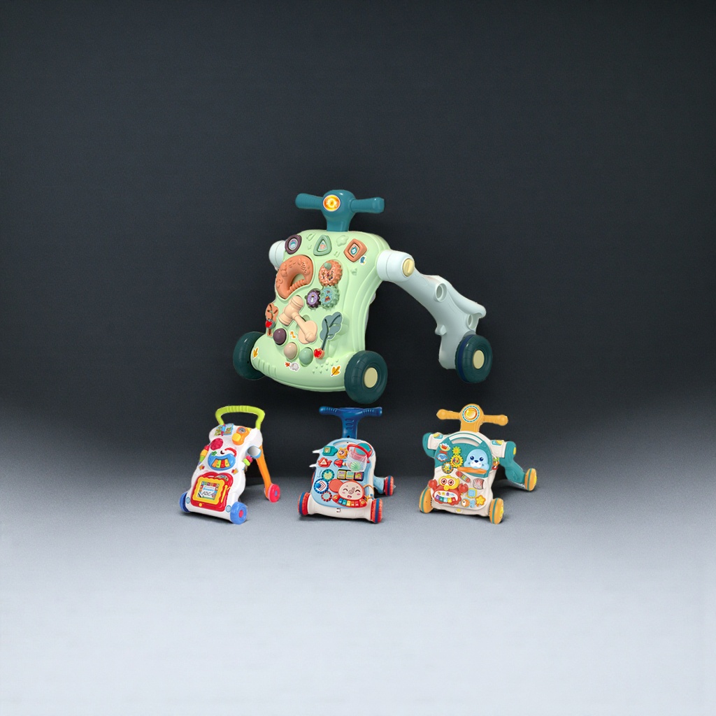 The green multi-functional baby walker is a safe, stable, foldable toy with music Specification image
